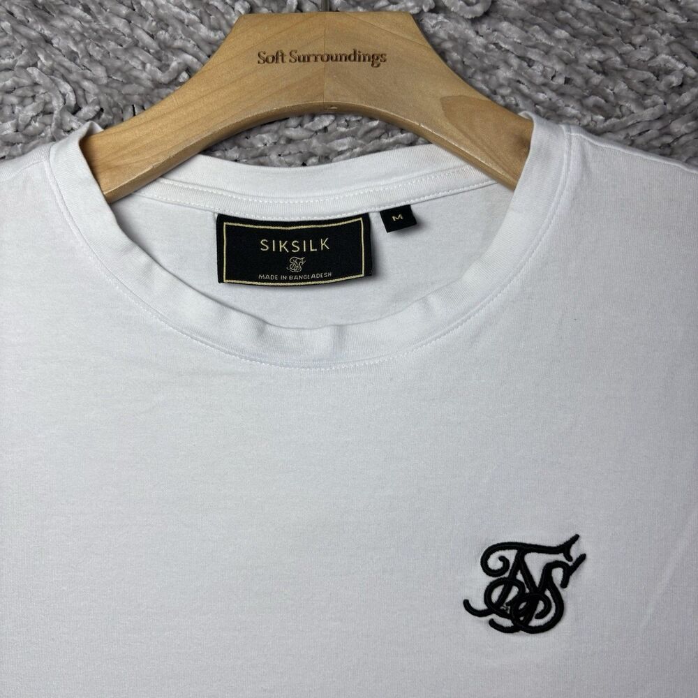 Siksilk T-Shirt Mens Medium White Short Sleeve Stretch Streetwear Stretch Preppy